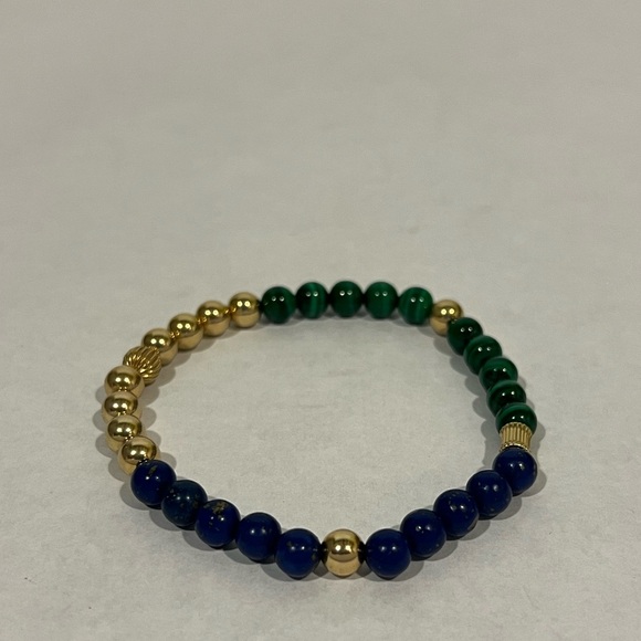 Lapis Malachite 14k Gold Filled Gemstone Stretch Bracelet 6mm - Picture 4 of 11